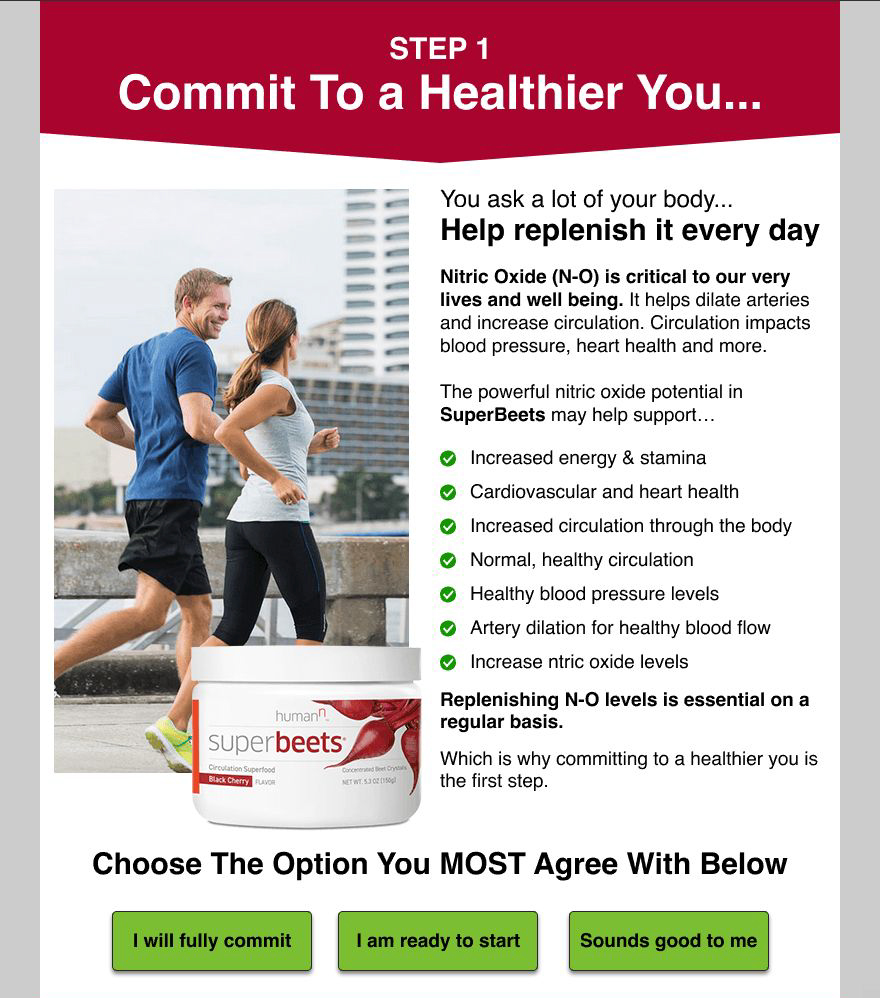 Treatment 1 Step 1 showing commitment to health