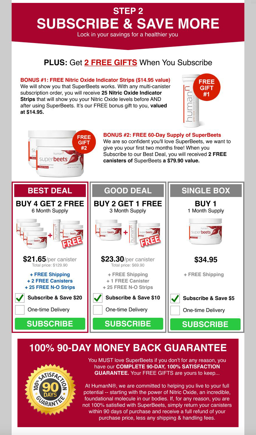 Treatment 1 Step 2 showing subscription options