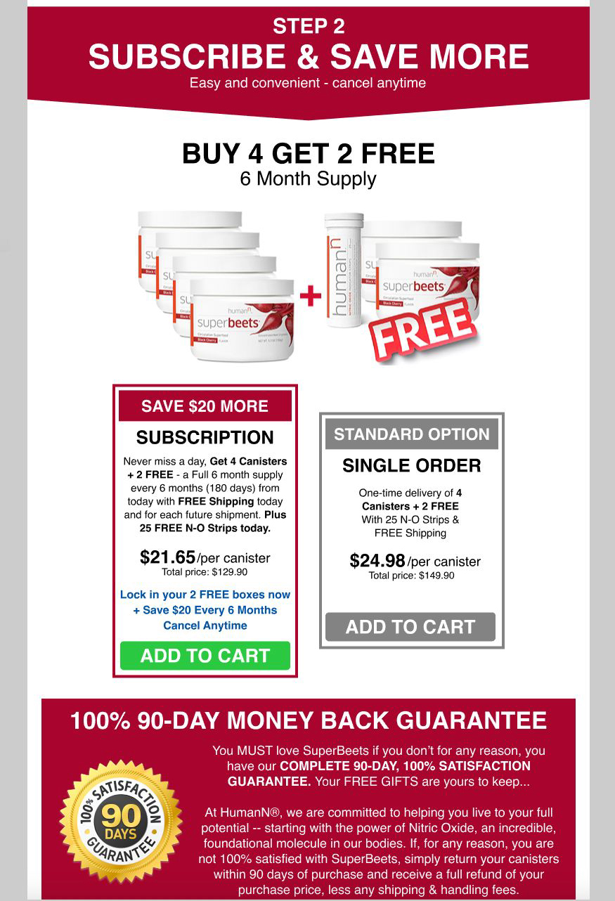 Treatment 2 Step 2 showing subscription options