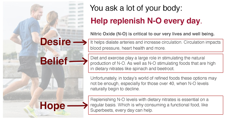 Closeup of the top section showing how it leverages Desire, Belief and Hope